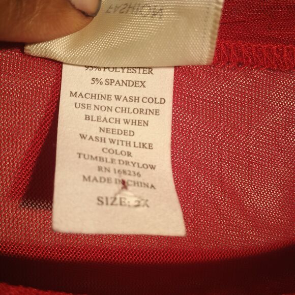 Red Long Sleeve Rhinestone Studded Top Bling Sparkle Shirt Size 2X - Picture 3 of 5